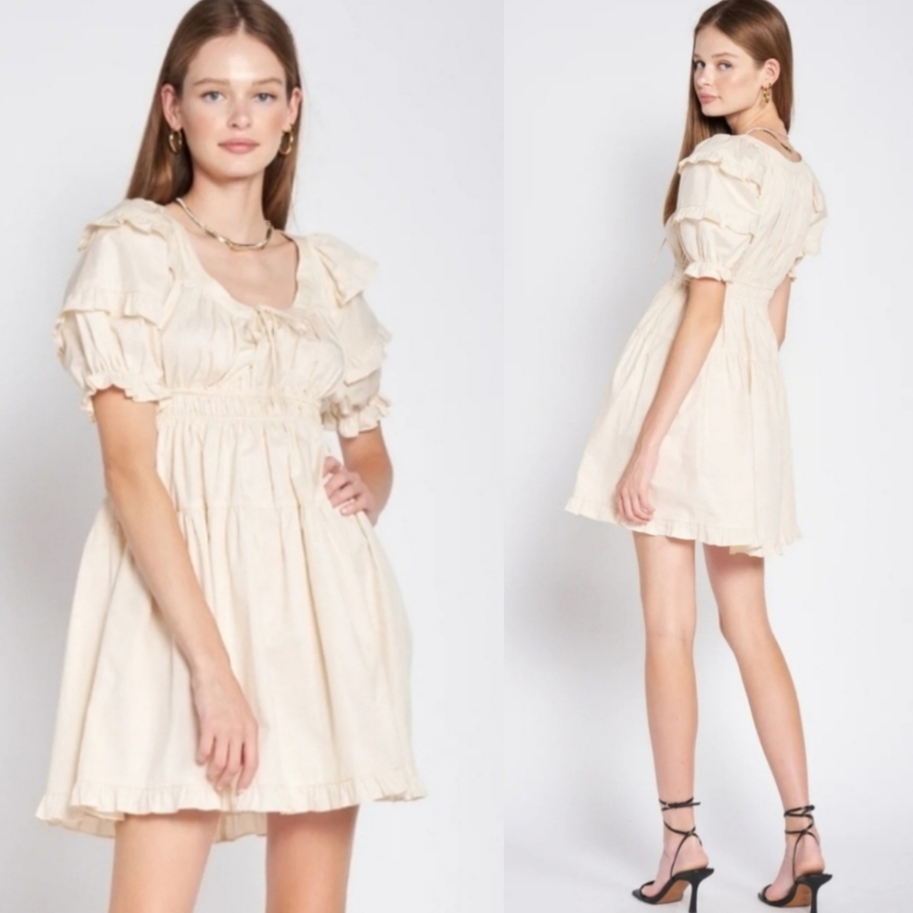 En Saison Shirred Poplin Ruffle Peasant Dress.